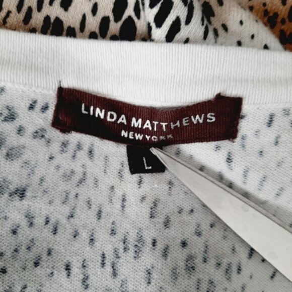 LINDA MATTHEWS Fine Knit Button Front Cardigan Cheetah Animal Print Sz L - Picture 10 of 11